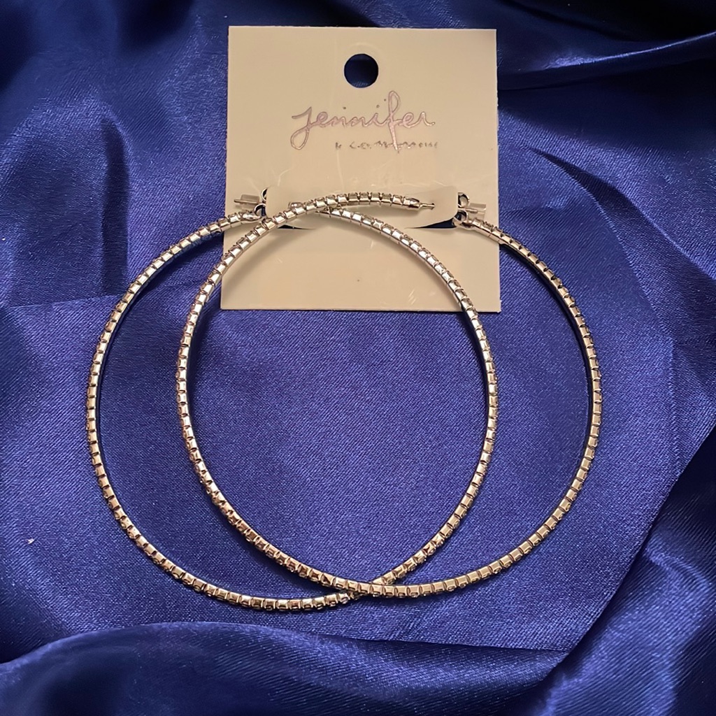 Jennifer & Co 3” Hoop Earrings - Silver Tone With Crystals - Nwt